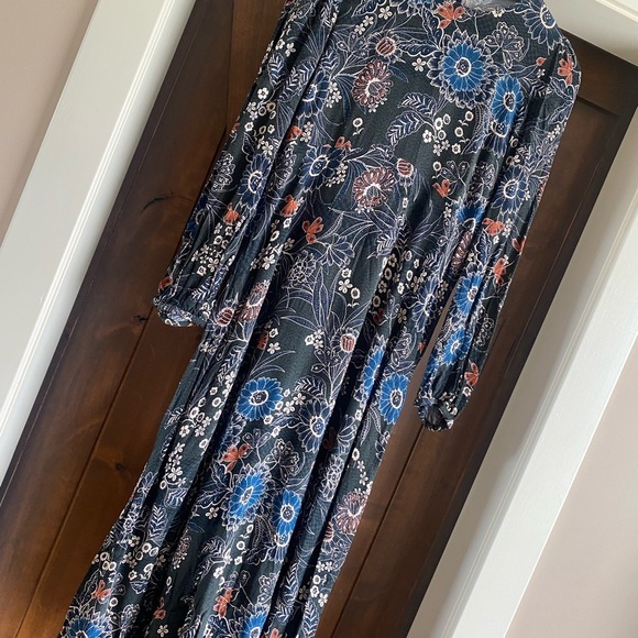 Zara Midi Dress Floral Retro 70s Print A Line Keyhole Back size Large 4043281 - Picture 2 of 10